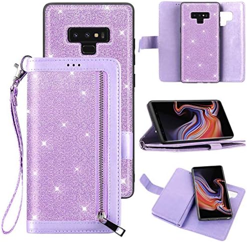 Petocase Compatible Galaxy Note 9 Wallet Case,Luxury Classy Leather Folio Flip Wristlet Shockproof Protective ID Credit Card Slots Holder Carrying Cover for Samsung Galaxy Note 9 -Bling Purple