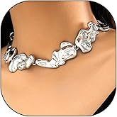 Uarein Chunky Gold Statement Choker Necklace for Women Irregular Pleated Lava Necklace Minimalistic Melting Liquid Necklace Trendy Birthday Jewelry Presents