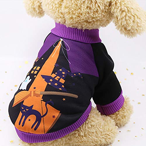 Sanyyanlsy Pet Puppy Purple Halloween Print Sweatshirts Small Dogs Cute Thermal Vest T-Shirt Clothes Fall Winter Costume