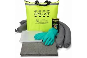 AABACO Universal Spill Kit for Oil & Chemical Spills, Portable High-Visibility Yellow Tote, Absorbent Pads & Socks for Trucks, Garages, Workshops & Emergency Spill Response