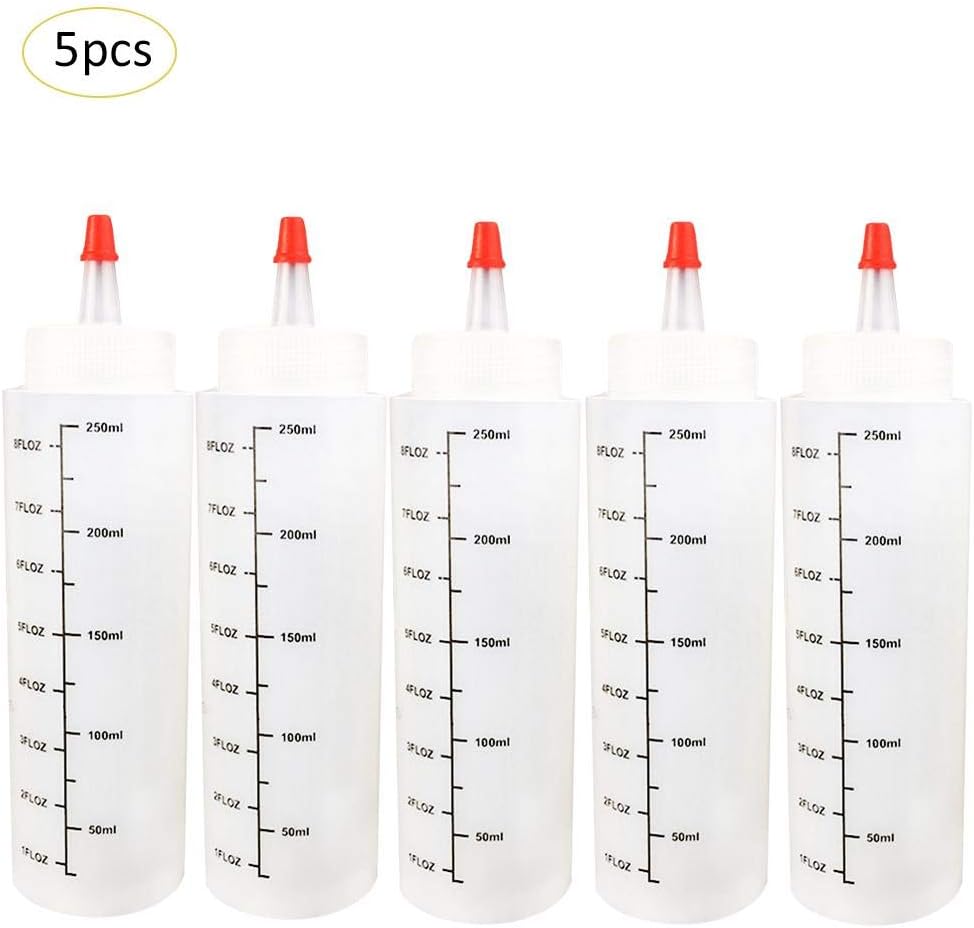 BRANDNEWS 5-pack 250ML Premium Condiment Squeeze Bottles For Sauces, Paint,Oil, Condiments,Salad Dressings, Arts And Crafts - BPA Free- Food Grade Marker expedient