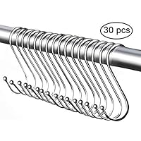 Greengoal 30 Pack Heavy Duty S Shaped Hooks, Rustproof Sliver Finish Steel Hooks Hangers for Kitchenware Pots Utensils Clothes Bags Towels Plants, Silver