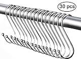Greengoal 30 Pack Heavy Duty S Shaped Hooks, Rustproof Sliver Finish Steel Hooks Hangers for Kitchenware Pots Utensils Clothes Bags Towels Plants, Silver