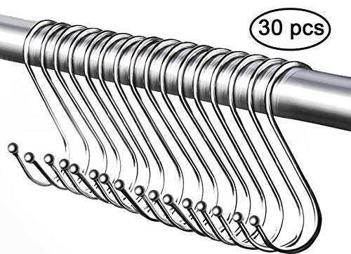 Greengoal 30 Pack Heavy Duty S Shaped Hooks, Rustproof Sliver Finish Steel Hooks Hangers for Kitchenware Pots Utensils Clothes Bags Towels Plants, Silver
