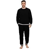 Wiepux Mens Winter Pajamas Set Soft Warm Round Collar Long Sleeve Sleepwear Comfy Loungewear Pjs with Pockets