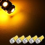 Zone Tech SMD Yellow Amber LED Light Bulbs - 5-Piece Premium Quality T10 194,168,2825 SMD Yellow Amber Super Bright Car Light LED Lamp Bulb