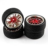 SkyQ 1/10 Scale On Road Car RC Wheels and Tires Tyre for HSP HPI HIMOTO Red Plated Pack of 4
