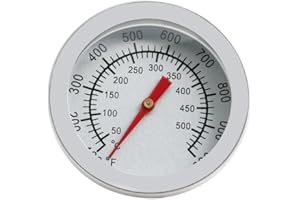 Stainless Steel Bimetal Thermometer for BBQ Grill and Oven, 100-1000°F, 44 mm Threaded Back with Included Nut, Accurate Tempe