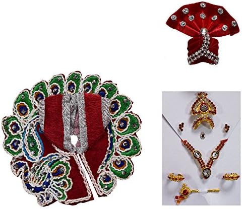 Handmade Red/Green Bal Krishna Dress and Ornaments for 1 To 2" Laddu Gopal Idol