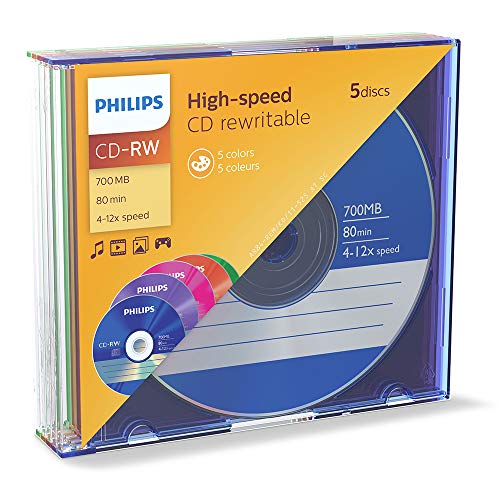 Philips CD-RW Rohlinge High-Speed (700 MB / 80 Minuten, 4-12x Speed, 5 Stück Colored Slim Case, rewritable / überschreibbar) – Bild 3