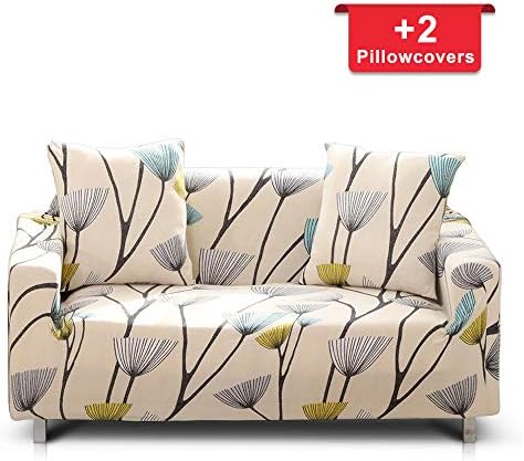 Hipinger Spandex Fabric Stretch Couch Cover Sofa Slipcover Stylish Furniture Protector for 4 Cushion Couch (4 Seater, Dandelion)
