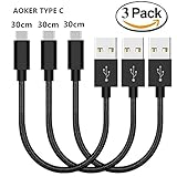 Type C Cable, AOKER 3Pack 30cm (12inches) Short Nylon Braided Fast Type C Charging Cord for Samsung Galaxy S8, S8 Plus , ZTE Zmax Pro Z981, Google Pixel/Pixel XL, Nexus 6p, LG G6 (Black)