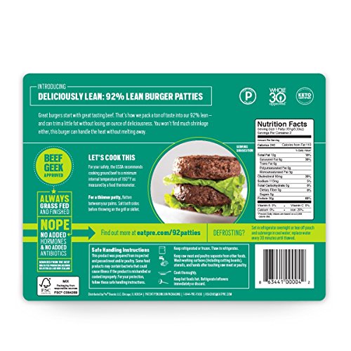 Pre, 92% Lean Burger Patties - Grass-Fed, Grass-Finished, and Pasture-Raised Beef - 10.66oz.  (2 pack)