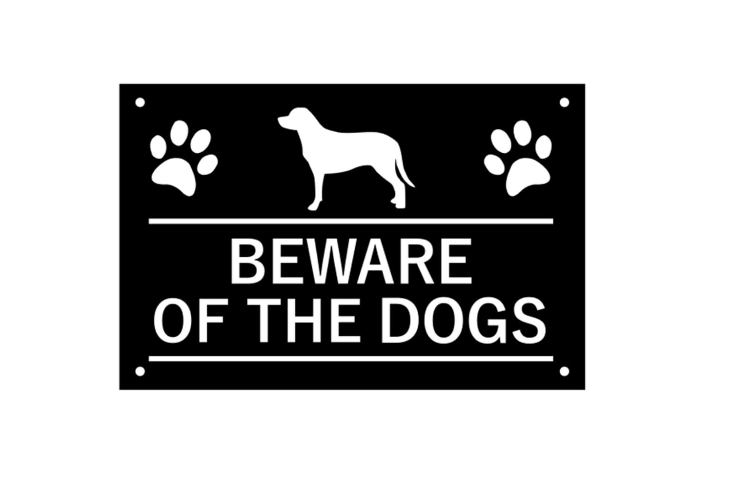 Beware of the Dogs Sign – Aluminium Composite, 140mm x 90mm x 3mm, Weatherproof Dog Warning Sign with Four Pre-Drilled Screw Holes for Easy Mounting – Home Security & Trespass Deterrent