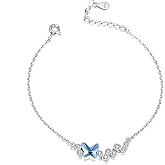 Ginger Lyne Collection Butterfly Chain Bracelet for Women Blue Element Crystal Sterling Silver Adjustable Length up to 8 Inch Party Valentine or Wedding Jewelry