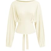 CIDER Going Out Tops for Women Long Sleeve Y2K Top | Boat Neck,Night Out,Casual Fall Top,Cinched Waist,Bow Back Tie