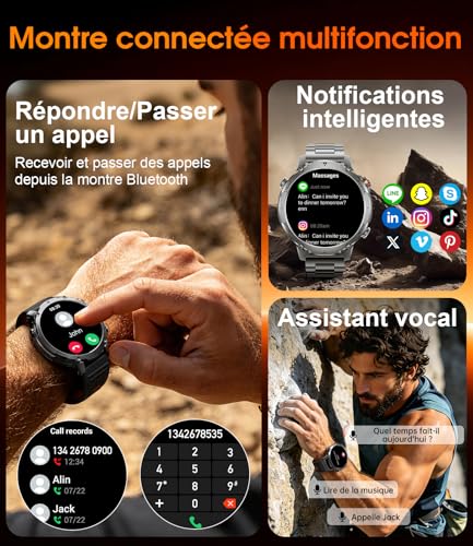 LIGE Men's Smart Watch, 1400 mAh Battery, 1.85 Inch HD Screen, LED Lamp, 110+ Modes Sport Military Watch Men, Sleep Tracking, IP68 Waterproof, Smartwatch for Android iOS, 2 Wristbands