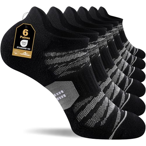 Calcetines Deporte Hombre Mujer Transpirables Cortos con Acolchado, Calcetines Running Unisex, Calcetines Hombre 6 Pares Blanco y Negro