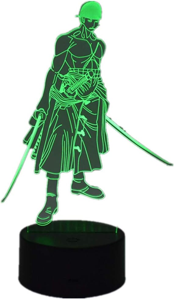 Anime One Piece Roronoa Zoro 3D Night Light, LED USB Home Decor Table Lamp,Touch Remote Control 16 Color Gradient Creative Office Decor,Christmas Gifts, Children's Gifts
