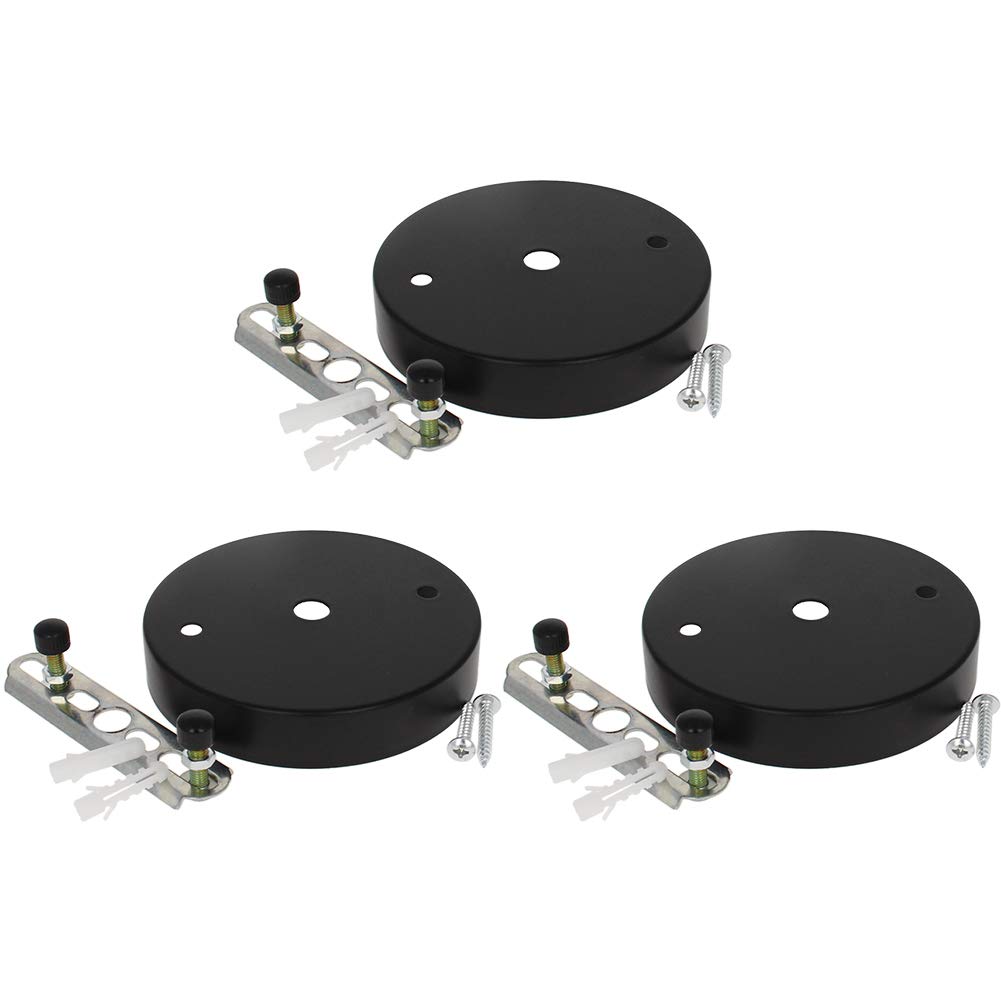 Othmro Pendant Light Fitting, Ceiling Rose Light Holder 3.94"/10cm Dia, Ceiling Pendant Plate Holder for Hanging Lamps and Lanterns - Black 3pcs