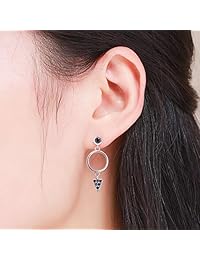 WOSTU - Pendientes colgantes para mujer, diseño geométrico, plata de ley, con borla asimétrica