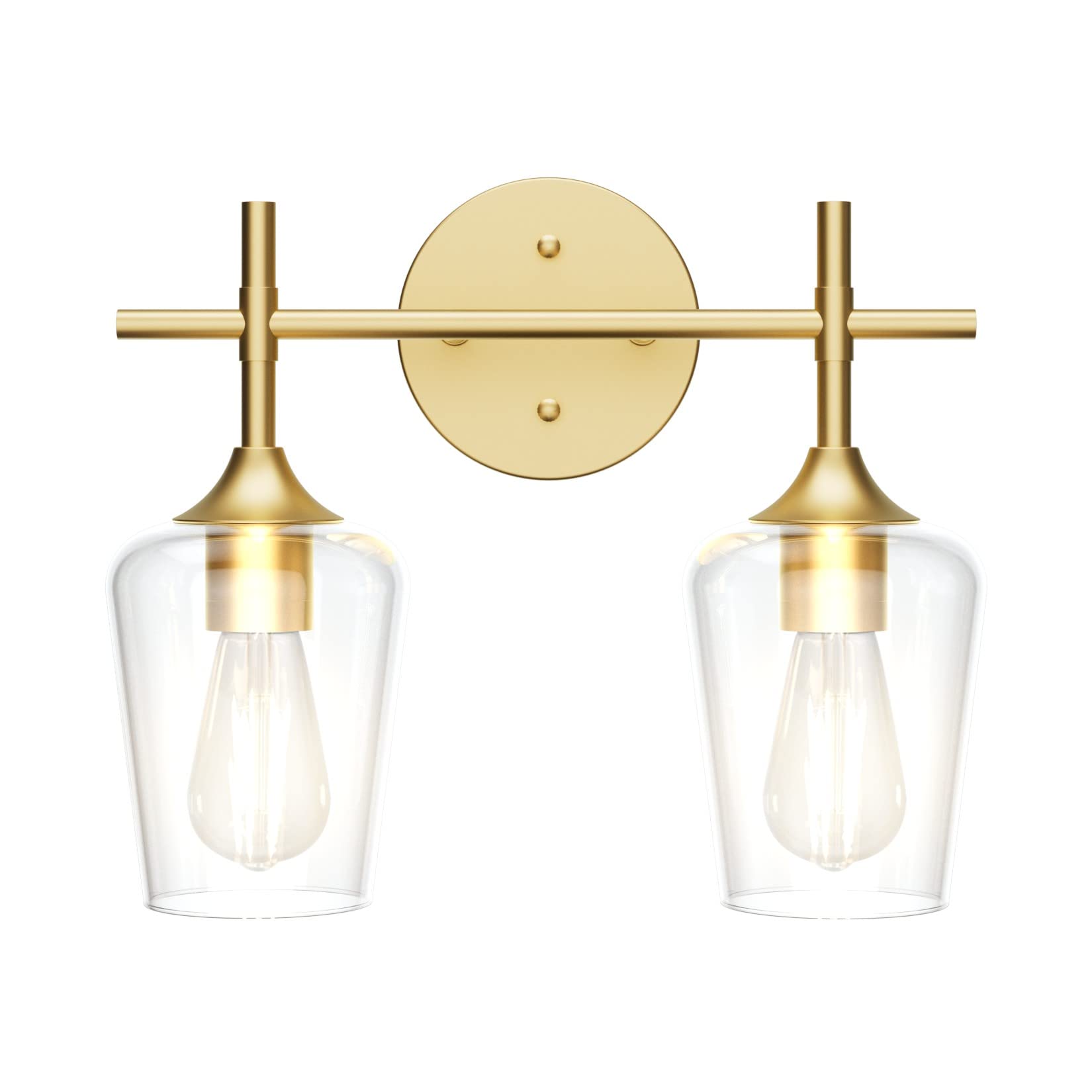 Photo 1 of Ralbay Gold Bathroom Light Fixtures 2-Lights with Clear Glass Modern Wall Mount Lighting Industrial Farmhouse Gold Bathroom Vanity Lights Wall Sconce