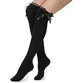 Quilax Black Knee High Socks, Black Ruffle Socks, Ruffle Top Knee High Sock for Lovely Dress Lolita Women Lady Grils