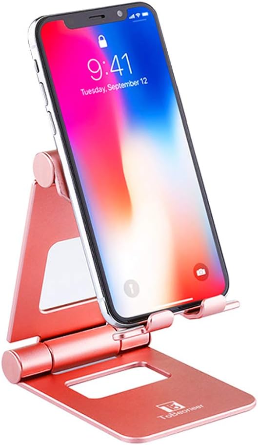 Phone Stand Adjustable Cell Phone Stand, Large Foldable Phone Dock Cradle for iPhone 15 14 13 ProMax 12 11 Pro, XS Max, XR, X, 8, 7, 6 Plus, iPad Air, Kindle Fire HD Tablet.(Rose Gold)