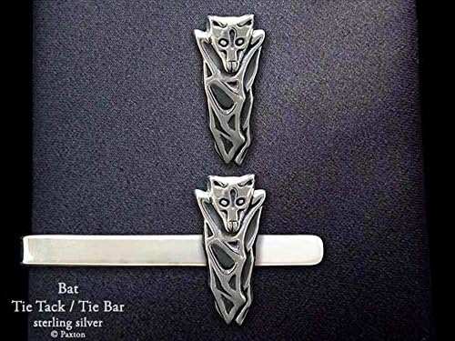 Bat Tie Tack or Bat Tie Bar in Solid Sterling Silver Hand Carved &amp; Cast by Paxton