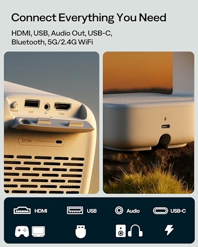 Aurzen D1 air Smart Portable Projector, Built-in Netflix app, Native 1080P HDR10, 4K Supported, USB-C Powered, TOF Auto Focus/Keystone, Dolby Audio, Projector for Bedroom, White