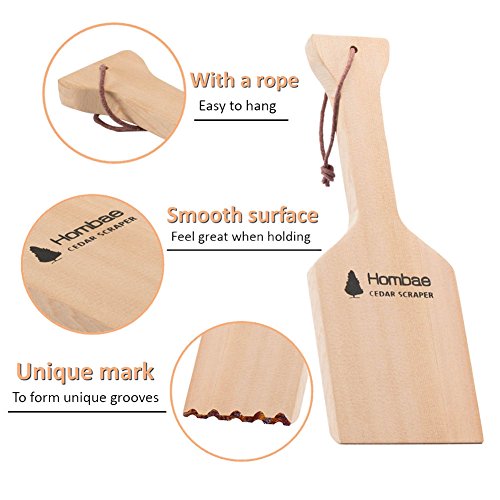 Hombae Wooden Grill Scraper â€“ Wood BBQ Grill Scraper Cleaner, Wooden Scraper for Cleaning Grill, Cleans Top and between Barbeque Grates, Use to Oil & Clean Barbeque, 100% Premium Wood