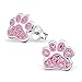 925 Sterling Silver Pink Crystal Paw Print Stud Earrings 18872