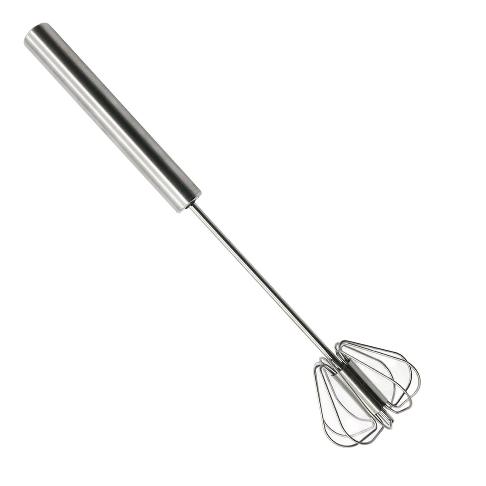 Stainless Steel Egg Beater, Rotating Mixer Stirrer - Milk Frother, Spring Action Push Down Pump Whisk for Whisking, Beating, Stirring