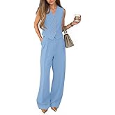 Cicy Bell Women's 2 Piece Outfits V Neck Pants Sets Crop Vest Blazer and Wide Leg Suit