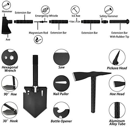 FLYEGO Survival Shovel Axe Kit, Camping Spade, Detachable Multitool