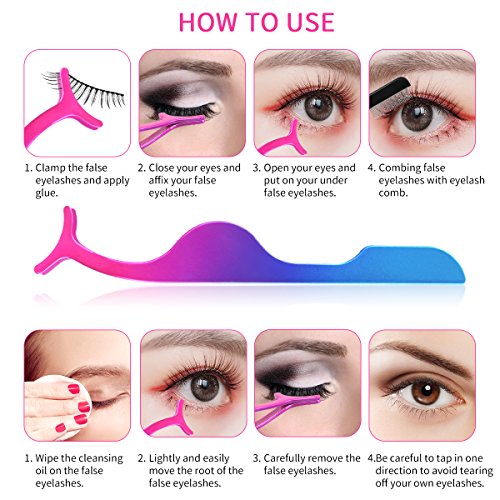 SENXILLER Eyelash Comb Eyelash Tweezers Metal Teeth and Folding, False Eyelash Applicator Tool Extension Tweezers Remover Clip Tweezers Nipper