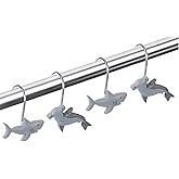 12pcs Shark Shower Curtain Hooks Decorative Shower Curtain Hangers Cute Shark Shower Curtain Rings for Bathroom Baby Room Bedroom Decor (Shark)