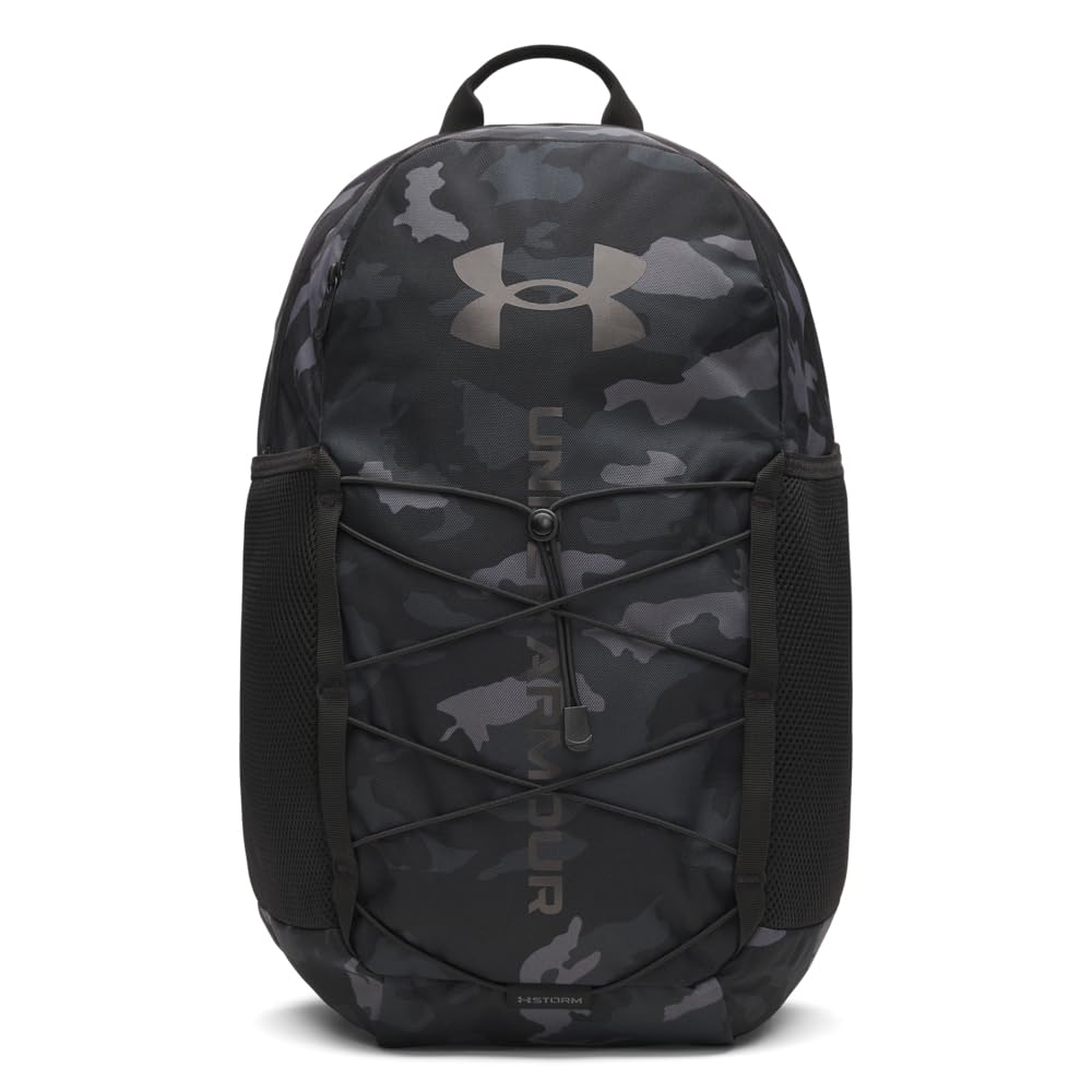 under armour unisex hustle sport 6.0 backpack, (002) black/metallic black, one size fits most