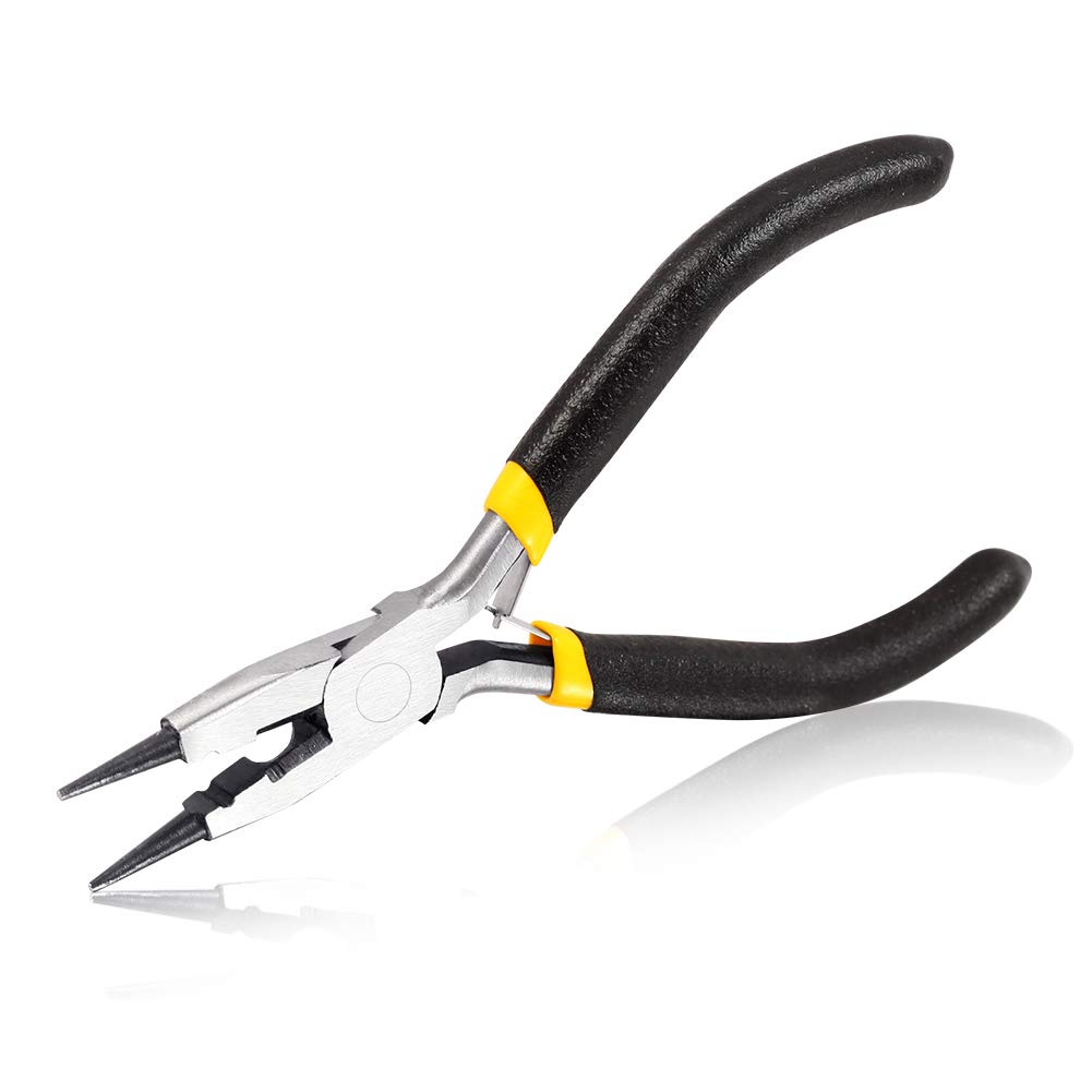 SPEEDWOX Mini Round Nose Pliers with Cutting Edges for Jewelry Making - Multi Use 5 Inch Tapered Jaw Small Wire Looping Pliers - Side Cutter Precision Beading Hobby Work Craft