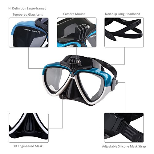 [- Cadrim Snorkel Set with Tempered Glass & Full-dry Top Snorkel,Anti-fog Diving Mask Panoramic