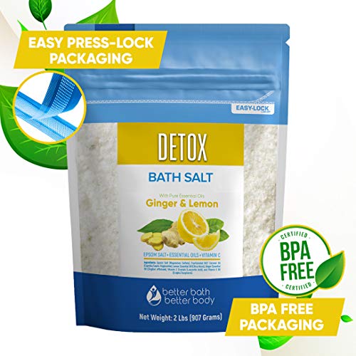 Detox Bath Salt 32 Ounces Epsom Salt with Ginger and Lemon Essential Oils Plus Vitamin C and All Natural Ingredients BPA Free Pouch With Easy Press-Lock Seal - Thumbnail 5