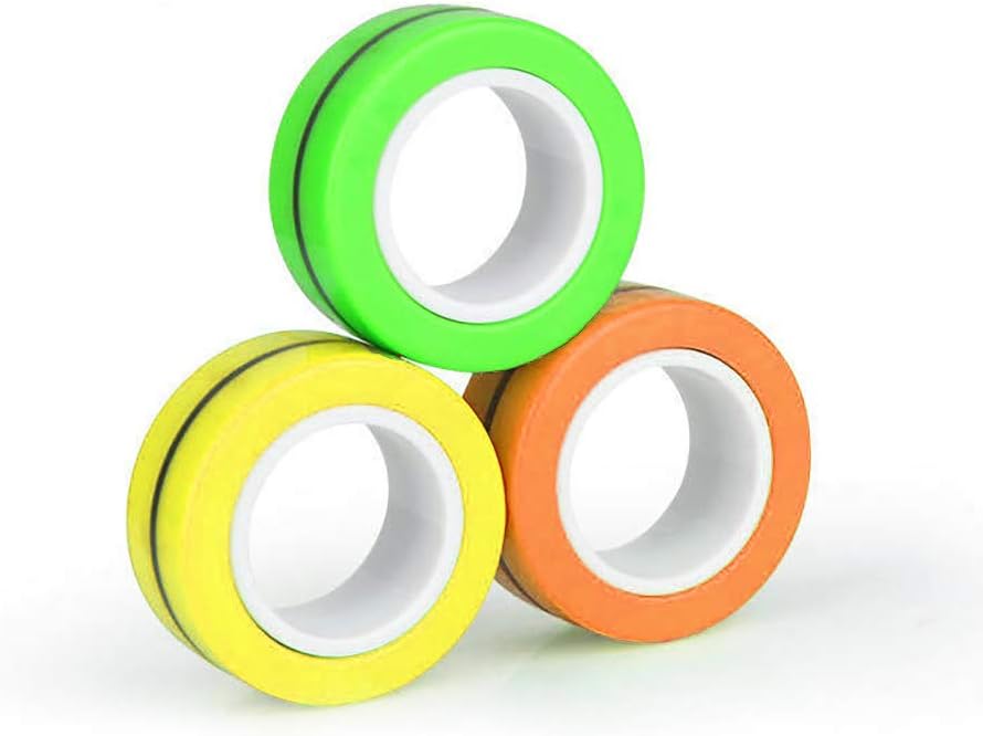 CoutureBridal Finger Magnetic Rings Fidget Unzip Toy, Decompression Magic Bracelet Ring, Magical Ring Props Tools, Magnetic Finger Spinner Rings for Kids and Adults(3pcs) (Yellow): Toys & Games