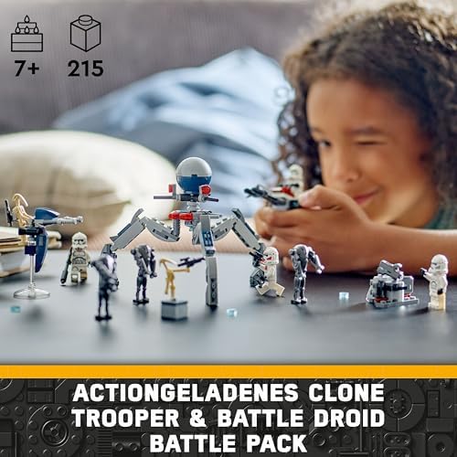 Star Wars 75372 Clone Trooper & Battle Droid Battle Pack, inkl. 4 Minifiguren, 5 Droiden und Speeder Bike mit Shooter - Bauspielzeug für Jungen und Mädchen ab 7 Jahren