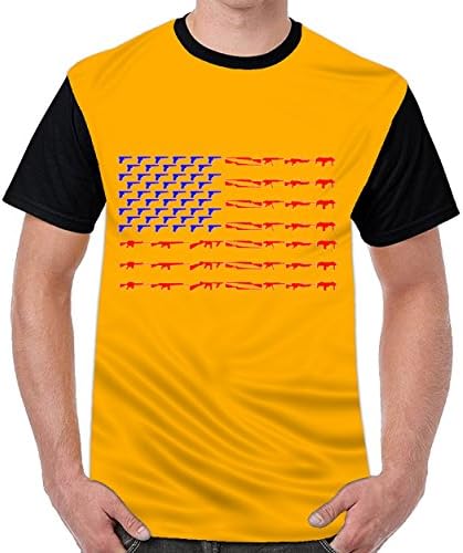UMPursue American Flag Gun Flag Mens Printing T Shirts Graphic Funny T-Shirts Dark Yellow