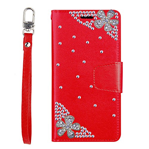 LG Stylus 4, Stylo 4 [El Lumiere Treasure Wallet Case] Multi-Card Slot Wallet Case [Drop Protection] Premium Leather [Kickstand Feature] (T-Flower Red)