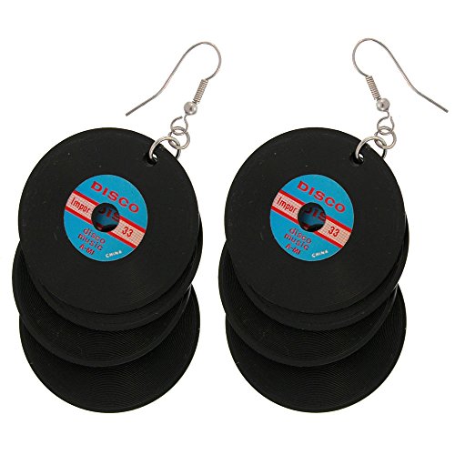 Plastic charms vinyl record earrings, in black with sil…