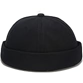 Lrastok Mens Docker Cap Brimless Skullcap Sailor Cap Rolled Cuff Retro Beanie Hat