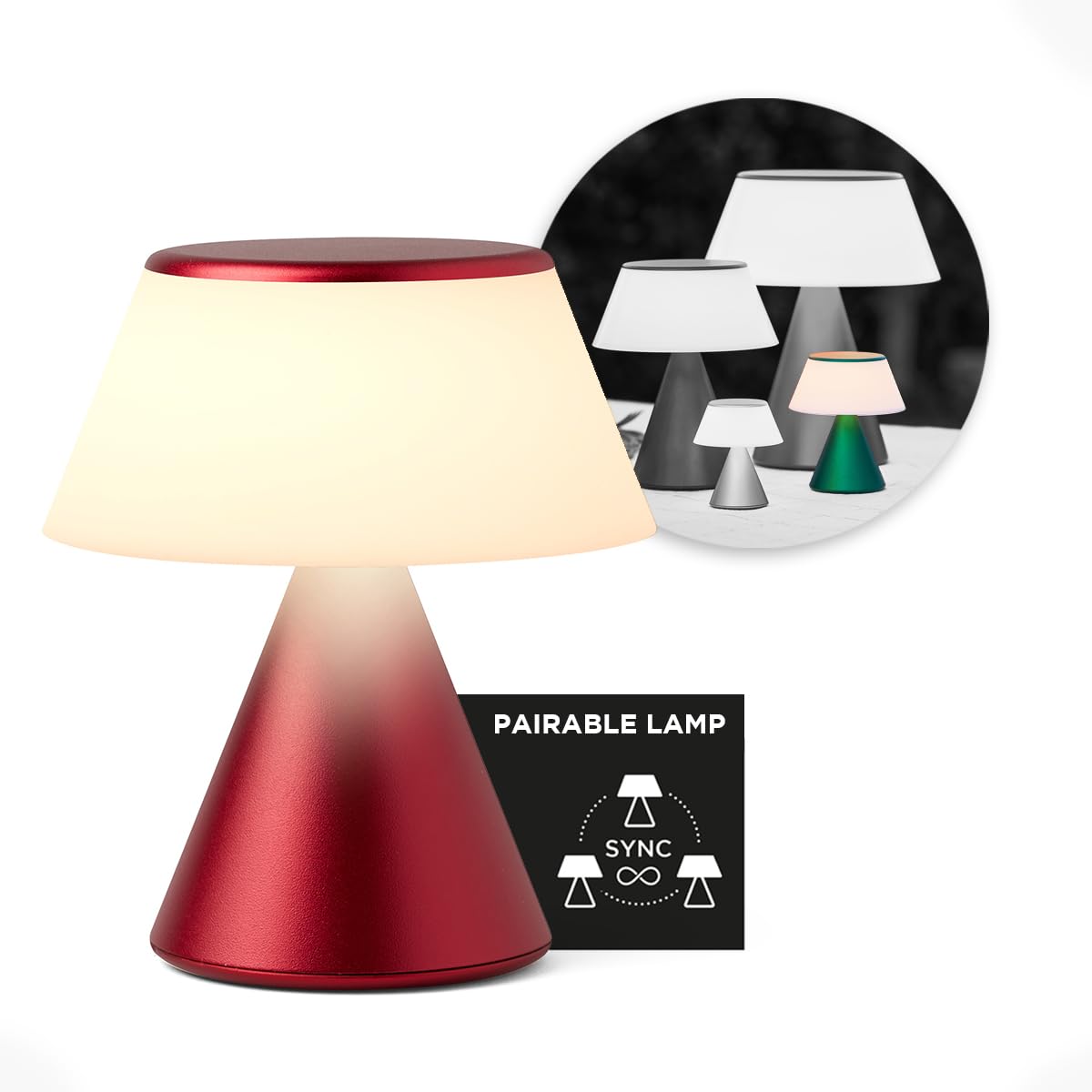Lexon Luma M - Portable LED Lamp with Color Sync - Dark Red