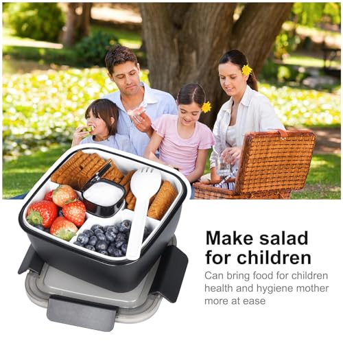Greentainer Lunch Box 1500 ml 3 Removable Compartments, Fork + Dressing 2oz, Leakproof, BPA Free, Microwave Safe (No Lid), for Work, Picnic, Travel (Black)