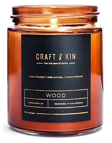 Craft & Kin Scented Candles for Men | Premium Wood Candle | All-Natural Scent for Home | Long Lasting Holiday Candles with 45 Hour Burn Time, 8oz